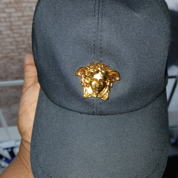 Versace Black Kids Hat with Gold Medusa Emblem